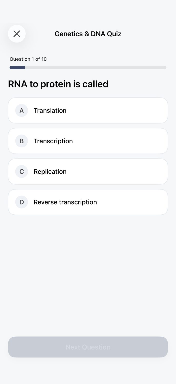 Cyllo genetics and DNA quiz with four answer choices